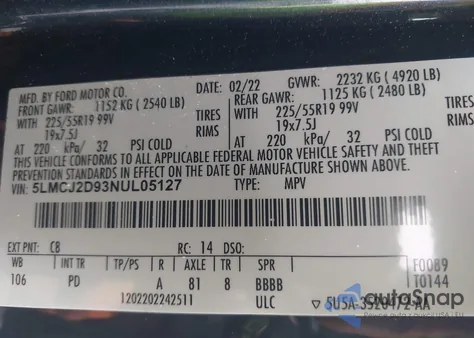 2022 Lincoln Corsair Reserve z USA, uszkodzony, nr VIN 5LMCJ2D93NUL05127